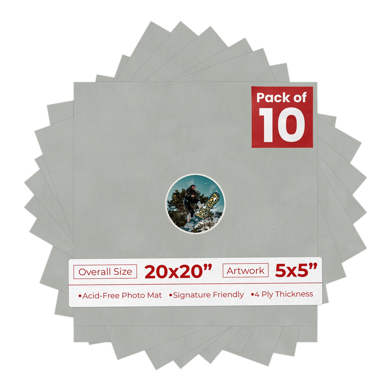 Light Grey Suede Mat Board for 20x20 Frames - Circle Opening for 5x5 Photos
